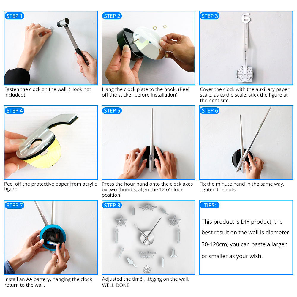 Knights Templar Commandery Clock - Frameless Design - Bricks Masons