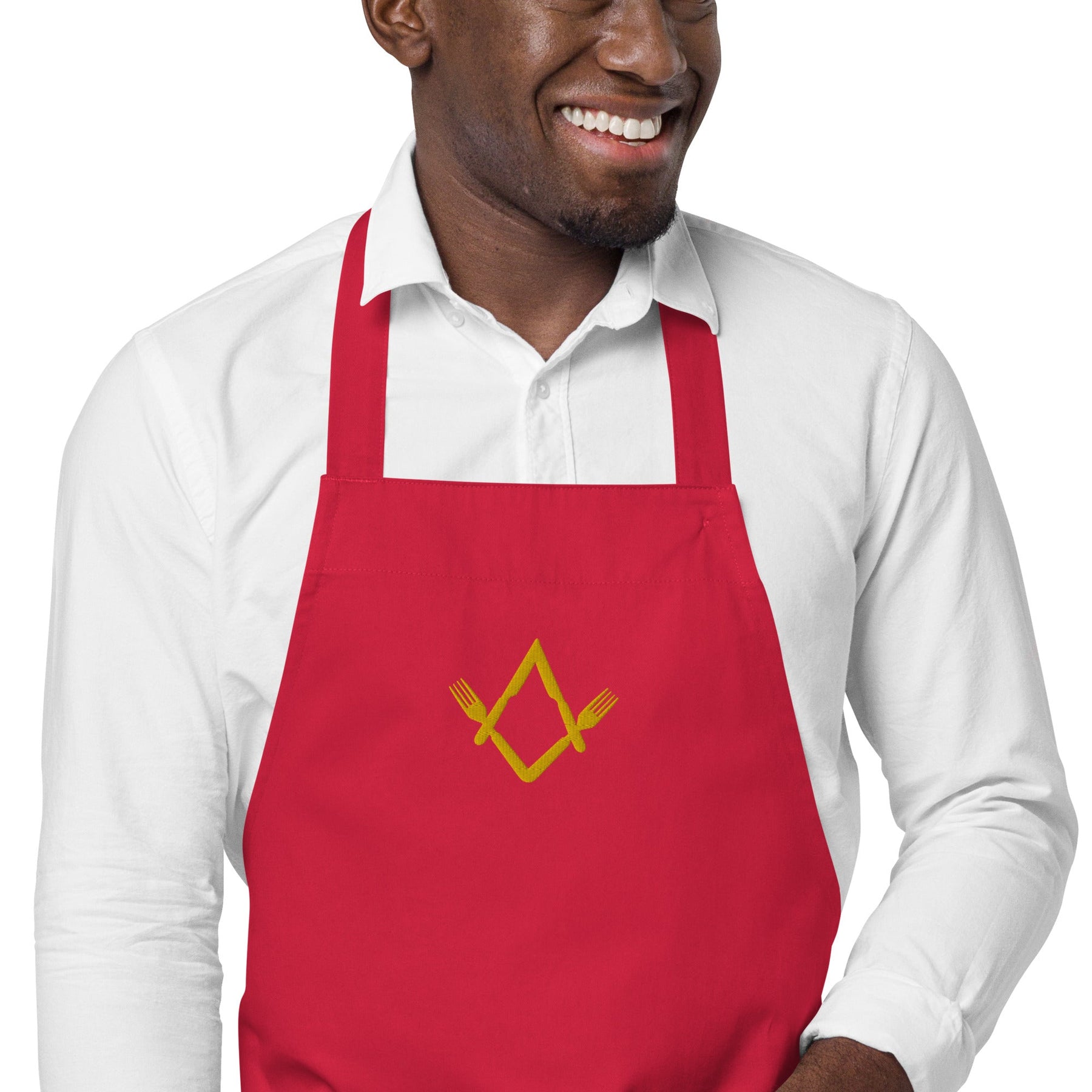 Master Mason Bllue Lodge Kitchen Apron - Fork Square and Compass Embroidery - Bricks Masons