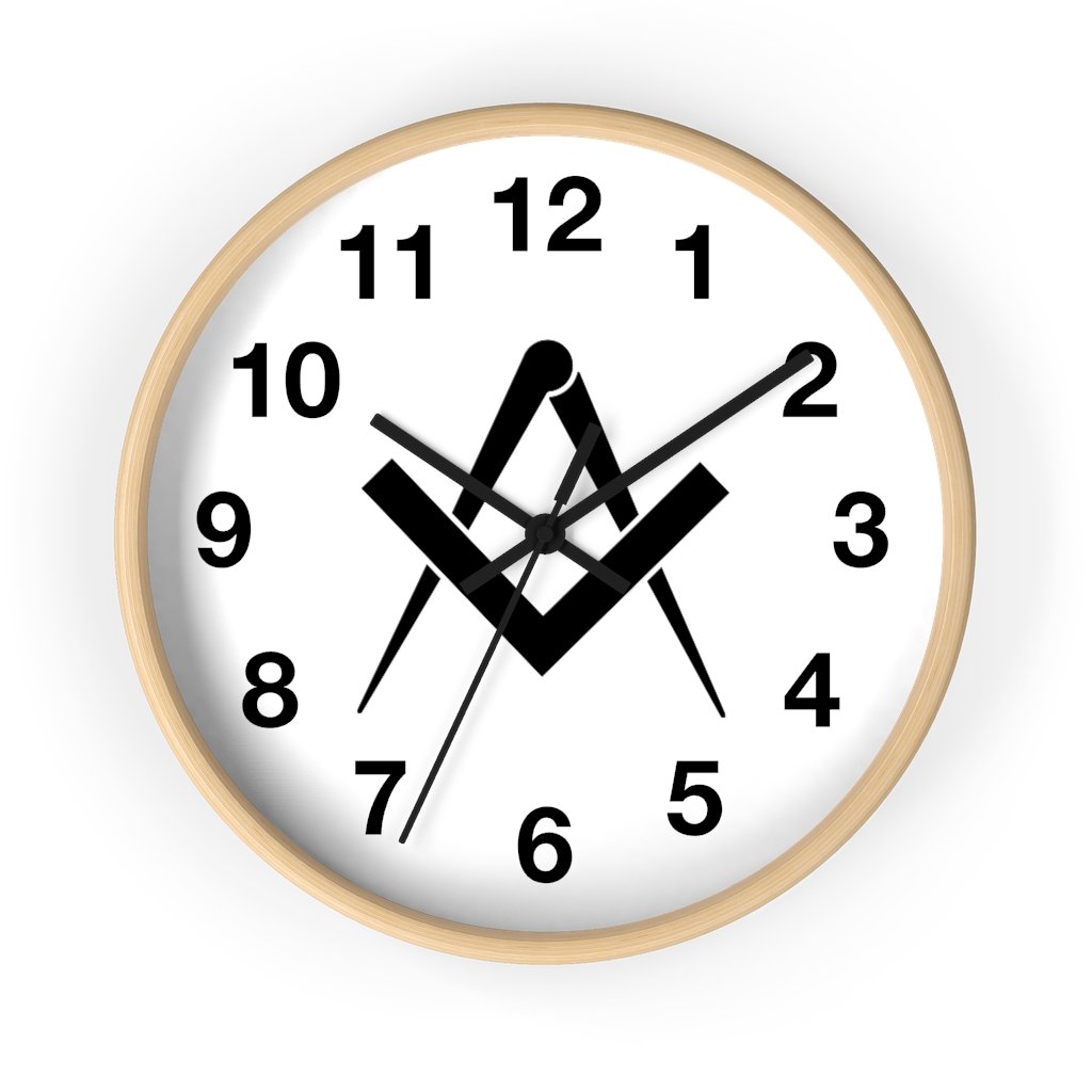 Master Mason Blue Lodge Clock - Wooden Frame Square & Compass - Bricks Masons