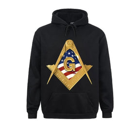 Master Mason Blue Lodge Hoodie - American USA Flag Square & Compass - Bricks Masons