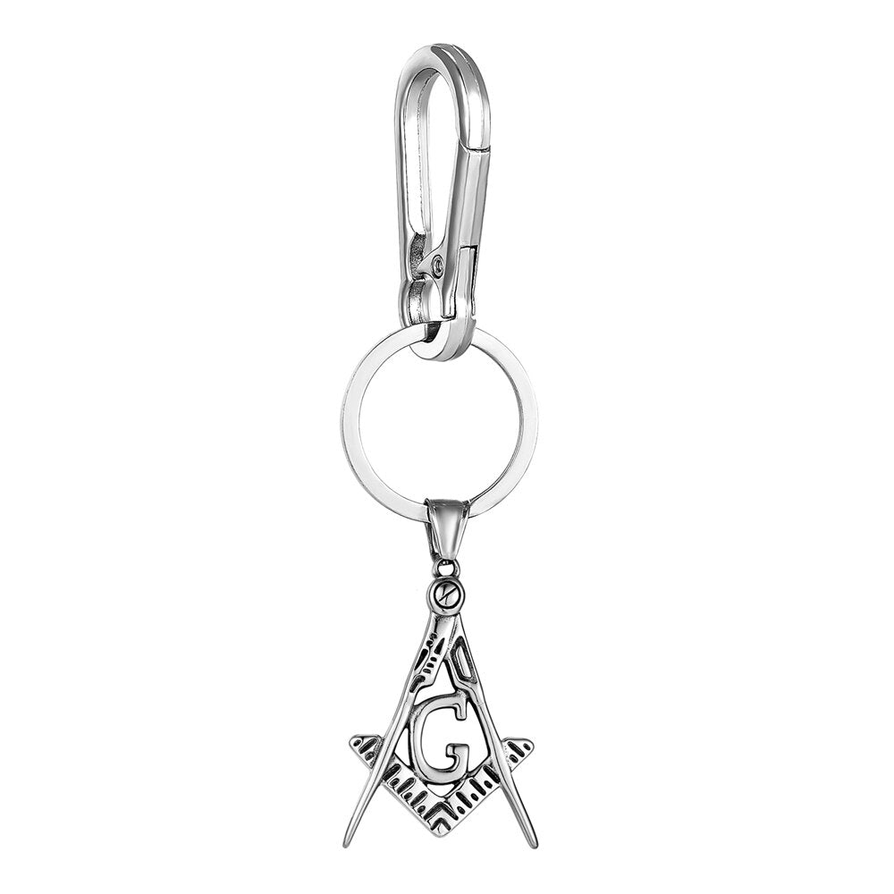 Master Mason Blue Lodge Keychain - Golden Stainless Steel Square & Compass G - Bricks Masons