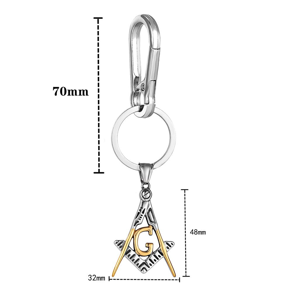 Master Mason Blue Lodge Keychain - Golden Stainless Steel Square & Compass G - Bricks Masons