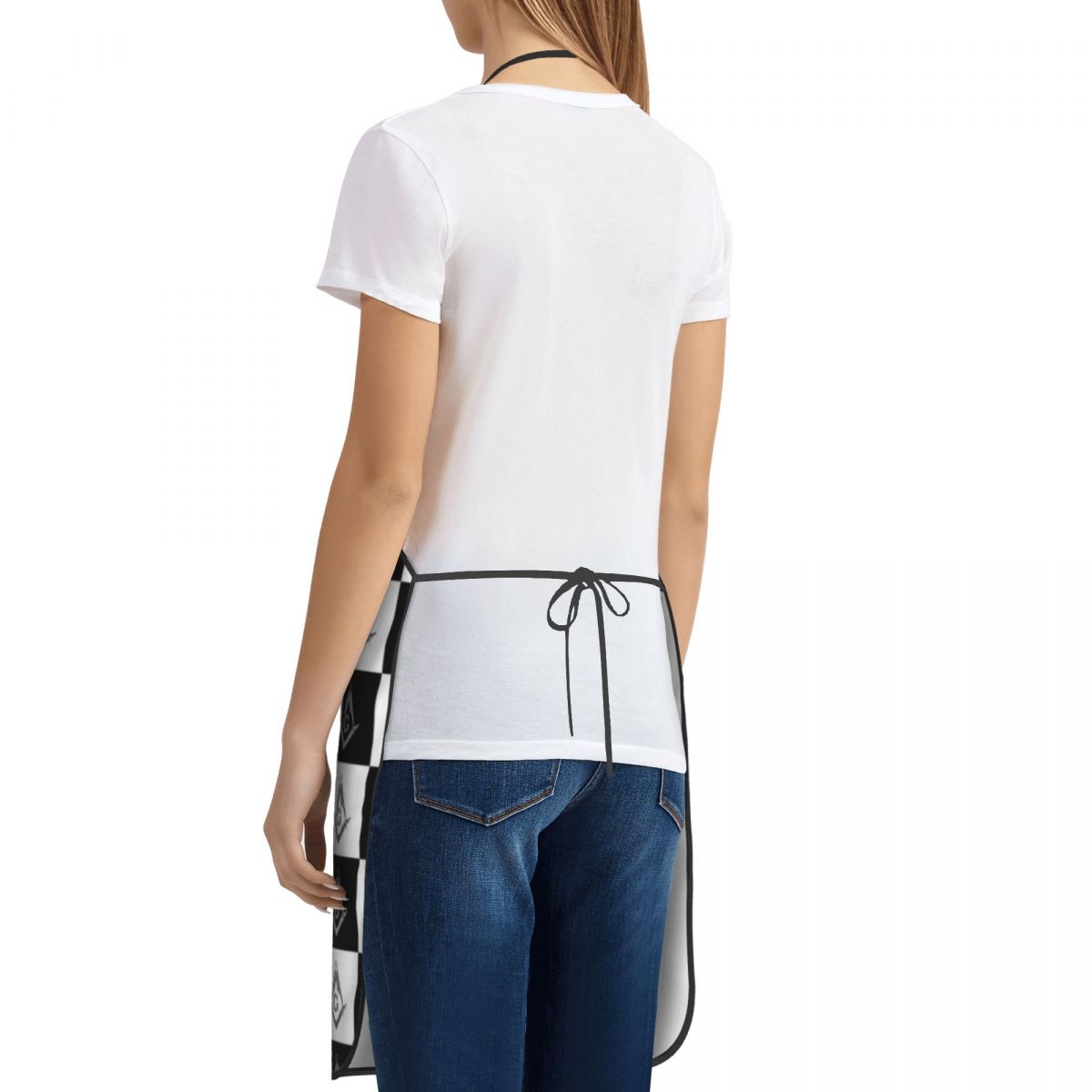 Master Mason Blue Lodge Kitchen Apron - Checkered Square and Compass G - Bricks Masons