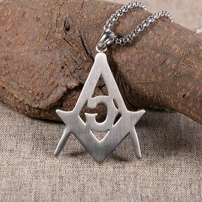 Master Mason Blue Lodge Necklace - Silver Titanium Steel Square & Compass G - Bricks Masons