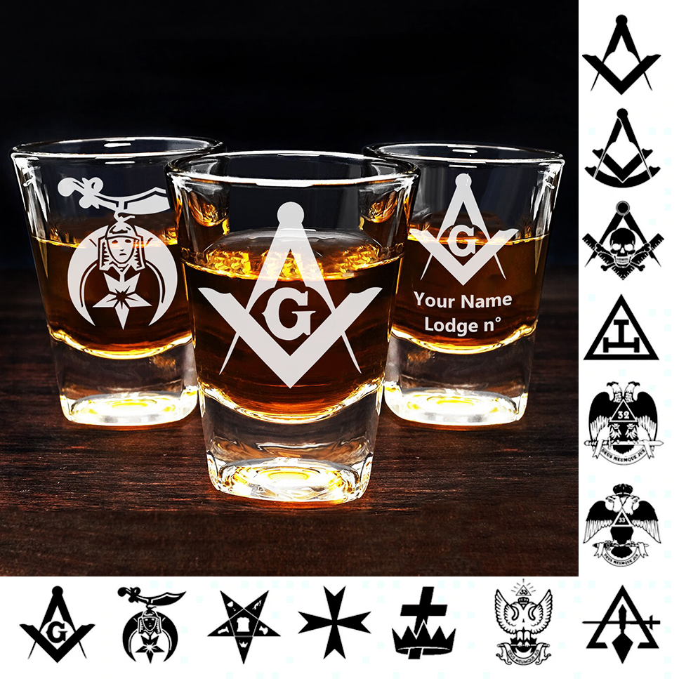 Personalized Masonic Whiskey Glasses - [Multiple Variants] - Bricks Masons