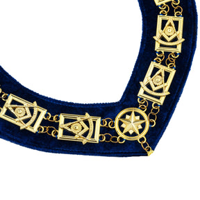 Past Master Blue Lodge Chain Collar - Blue Backing with Gold Rhinestone - Bricks Masons