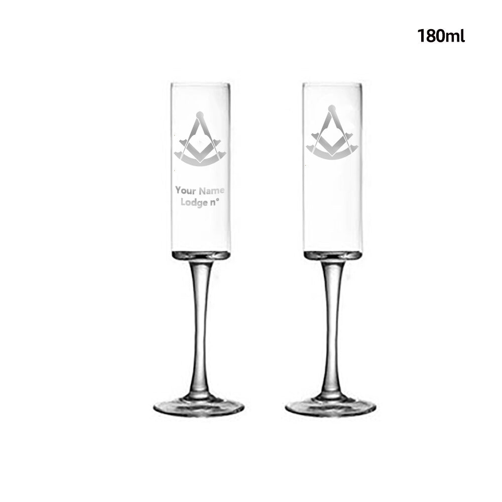Past Master Blue Lodge Champagne Flute - 2 Pieces Set - Bricks Masons