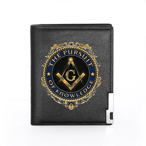 Master Mason Blue Lodge Wallet - Compass Square With G with Credit Card Holder (black, brown) - Bricks Masons