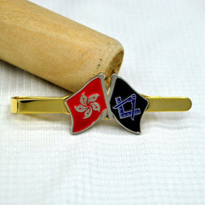 Master Mason Blue Lodge Tie Bar - Square and Compass G Hong Kong SAR Flag - Bricks Masons
