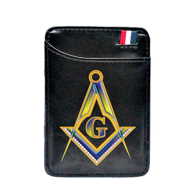 Master Mason Blue Lodge Wallet - Square and Compass G Pu Leather & Credit Card Holder (Black & Brown) - Bricks Masons
